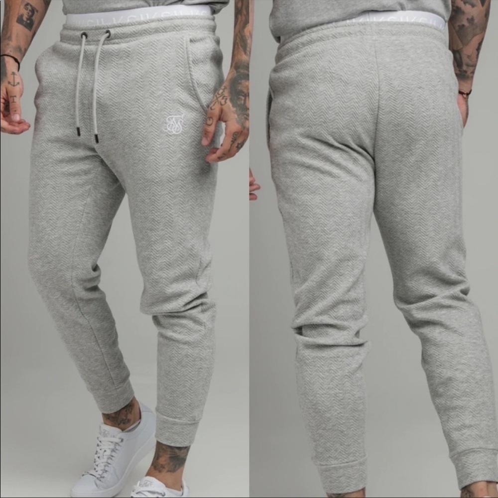 NWT siksilk grey inset taped jogger sweat pants sz.L mens